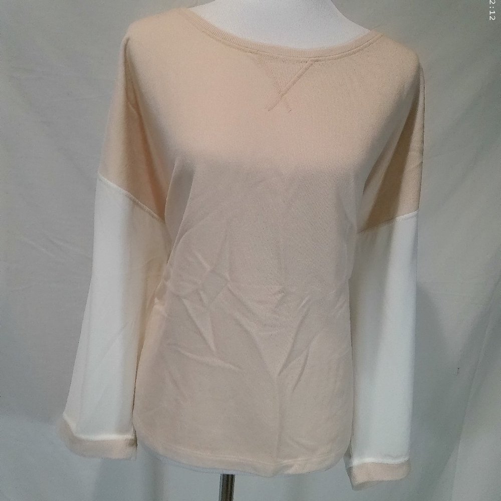 LOFT XL beige & white High- Low top., Tunic blouse 3/4 Sleeve